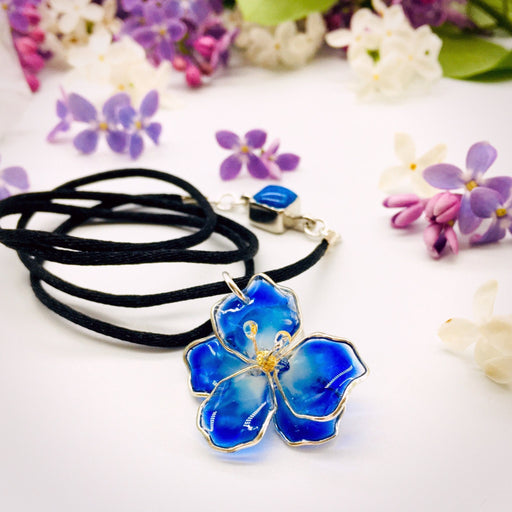 Sterling Silver and Resin Flower Pendant Blue and White Small - Studio Degas - Artfest Ontario - Studio Degas - Jewelry & Accessories