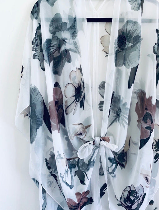 White Floral Sheer Kimono - Artfest Ontario - Halina Shearman Designs - Sheer Kimono