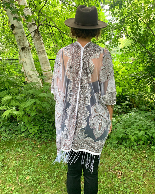 White Sheer Burnout Kimono - Artfest Ontario - Halina Shearman Designs - Sheer Kimono