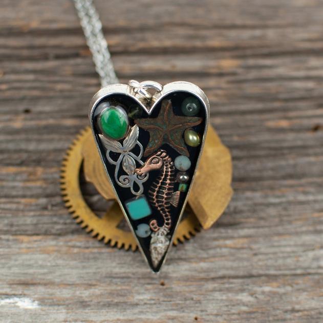 SEAHORSE THEME LONG HEART NECKLACE by Lisa Young Design - Artfest Ontario