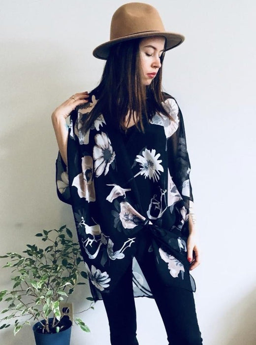 Black Floral Sheer Kimono - Artfest Ontario - Halina Shearman Designs - Sheer Kimono