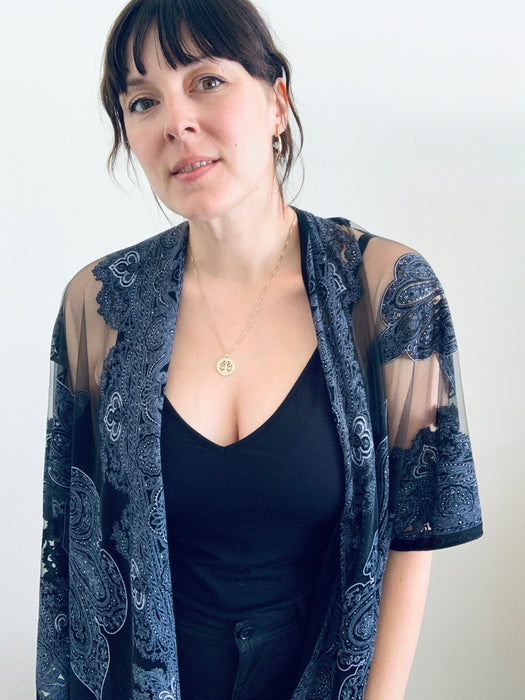 Black Sheer Burnout Kimono - Artfest Ontario - Halina Shearman Designs - Sheer Kimono