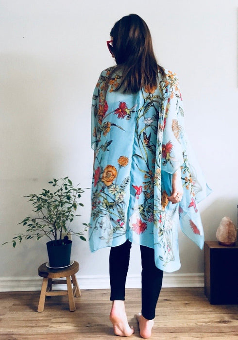 Bright Blue Floral Sheer Kimono - Artfest Ontario - Halina Shearman Designs - Sheer Kimono