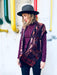Burgundy and Copper Velvet Burnout Slim Fit Kimono - Artfest Ontario - Halina Shearman Designs - Velvet Kimono