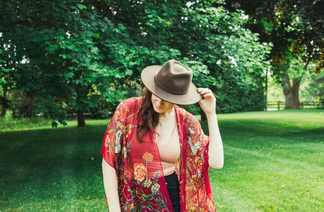 Burgundy Tropical Floral Sheer Kimono - Artfest Ontario - Halina Shearman Designs - Sheer Kimono