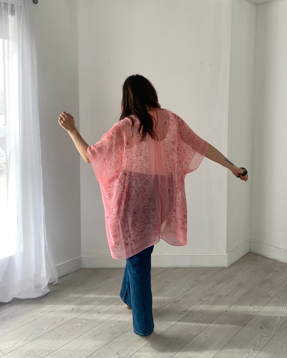 Candy Pink Mini Floral Sheer Kimono - Artfest Ontario - Halina Shearman Designs - Sheer Kimono