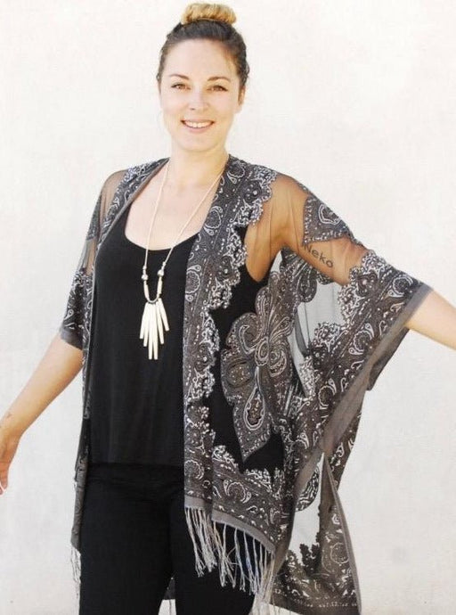 Charcoal Sheer Burnout Kimono - Artfest Ontario - Halina Shearman Designs - Sheer Kimono