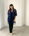 Dark Blue Paisley Burnout Sheer Fringe Kimono - Artfest Ontario - Halina Shearman Designs - Sheer Kimono