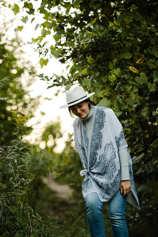 Dolphin Grey Paisley Sheer Kimono - Artfest Ontario - Halina Shearman Designs - Sheer Kimono