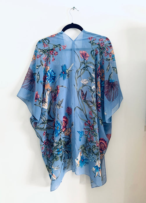 Dusty Blue Floral Sheer Kimono - Artfest Ontario - Halina Shearman Designs - Sheer Kimono