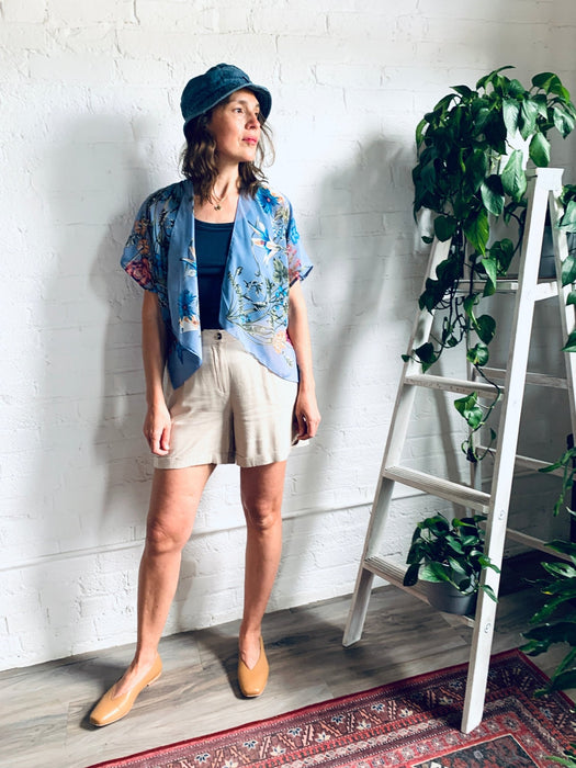 Dusty Blue Sheer Floral Cropped Kimono - Artfest Ontario - Halina Shearman Designs - Cropped Kimono