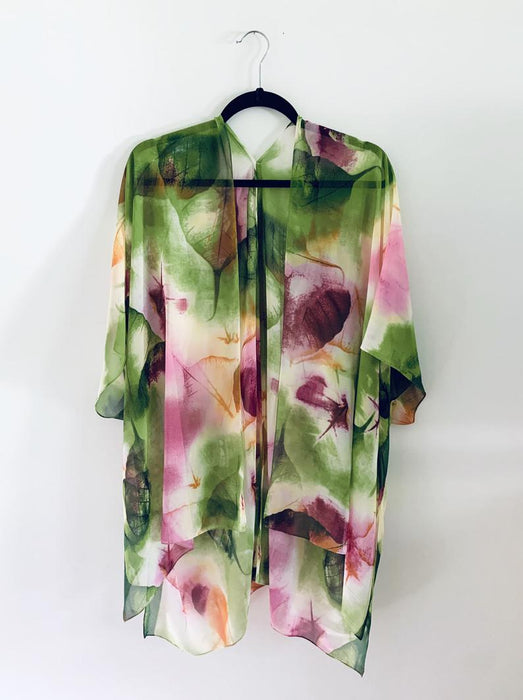 Green Abstract Floral Sheer Kimono - Artfest Ontario - Halina Shearman Designs - Sheer Kimono