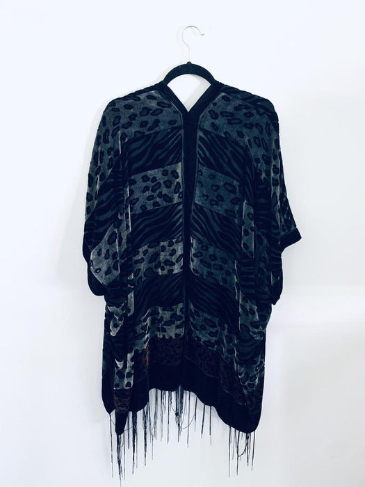 Grey and Black Animal Print Velvet Burnout Kimono - Artfest Ontario - Halina Shearman Designs - Velvet Kimono