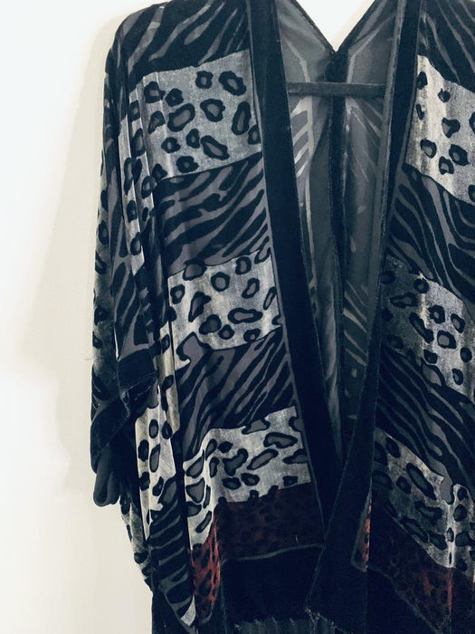 Grey and Black Animal Print Velvet Burnout Kimono - Artfest Ontario - Halina Shearman Designs - Velvet Kimono