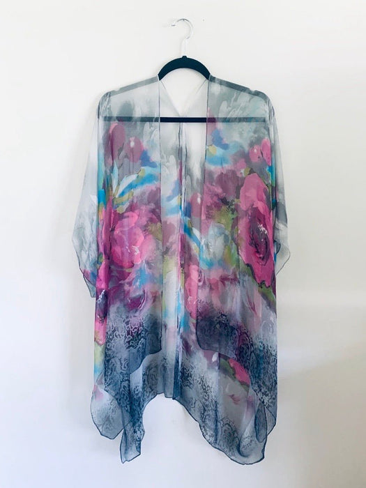 Grey and Pink Flower Sheer Kimono - Artfest Ontario - Halina Shearman Designs - Sheer Kimono