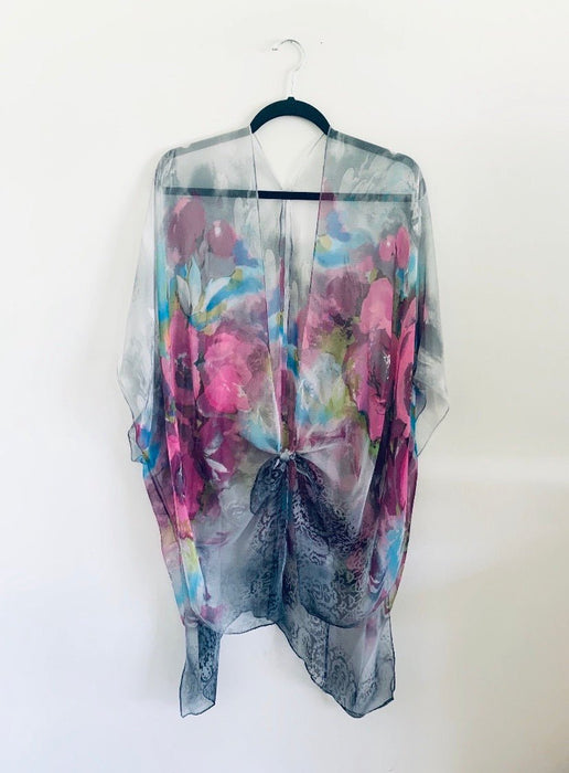 Grey and Pink Flower Sheer Kimono - Artfest Ontario - Halina Shearman Designs - Sheer Kimono