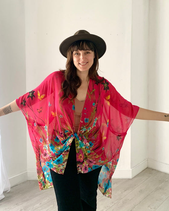 Hot Pink Butterfly Sheer Kimono - Artfest Ontario - Halina Shearman Designs - Sheer Kimono