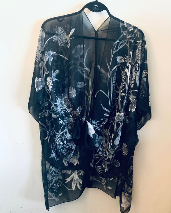 Large Floral Black and White Sheer Kimono - Artfest Ontario - Halina Shearman Designs - Sheer Kimono