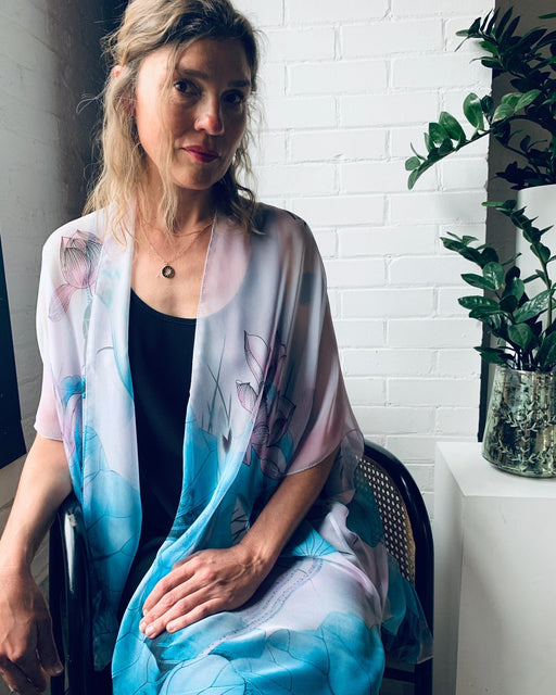 Lavender and Turquoise Abstract Floral Sheer Kimono - Artfest Ontario - Halina Shearman Designs - Sheer Kimono