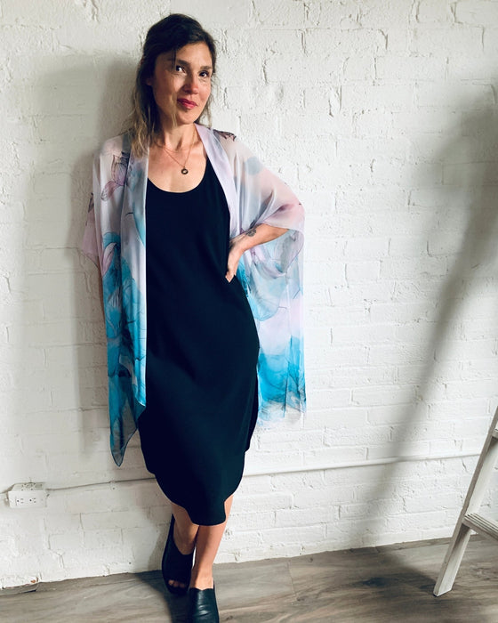 Lavender and Turquoise Abstract Floral Sheer Kimono - Artfest Ontario - Halina Shearman Designs - Sheer Kimono