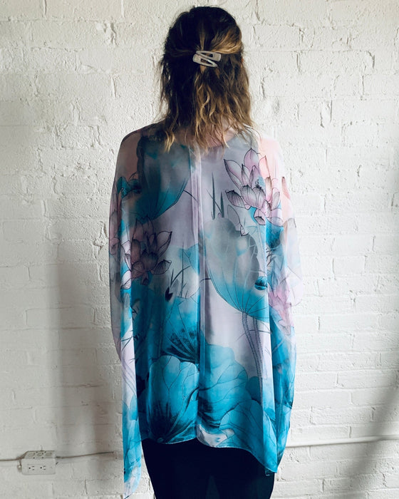 Lavender and Turquoise Abstract Floral Sheer Kimono - Artfest Ontario - Halina Shearman Designs - Sheer Kimono