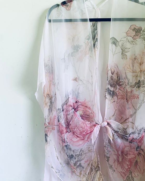 Light Pink Rose Floral Sheer Kimono - Artfest Ontario - Halina Shearman Designs - Sheer Kimono