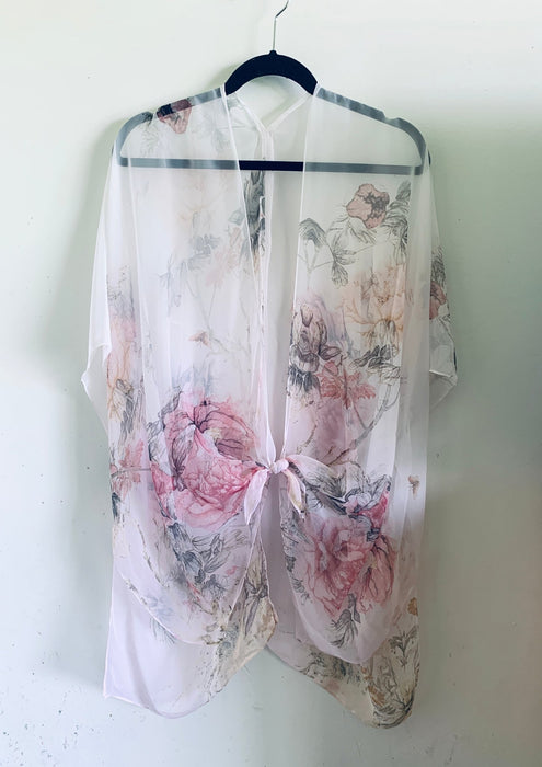 Light Pink Rose Floral Sheer Kimono - Artfest Ontario - Halina Shearman Designs - Sheer Kimono