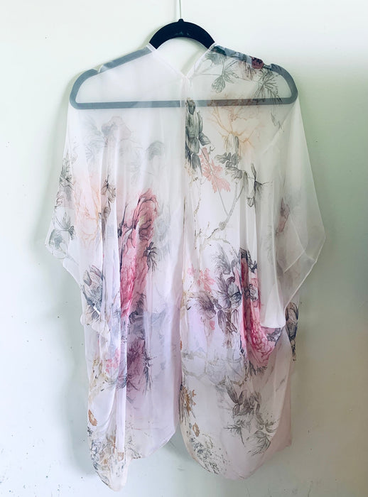 Light Pink Rose Floral Sheer Kimono - Artfest Ontario - Halina Shearman Designs - Sheer Kimono