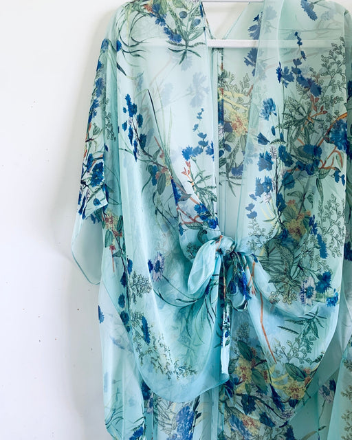 Mint Green and Blue Floral Sheer Kimono - Artfest Ontario - Halina Shearman Designs - Sheer Kimono