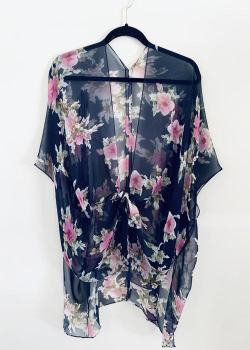 Navy and Pink Floral Sheer Kimono - Artfest Ontario - Halina Shearman Designs - Sheer Kimono