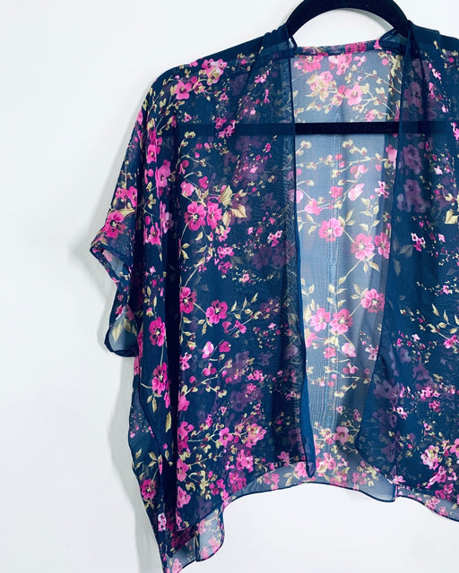 Navy Floral Sheer Cropped Kimono - Artfest Ontario - Halina Shearman Designs - Cropped Kimono
