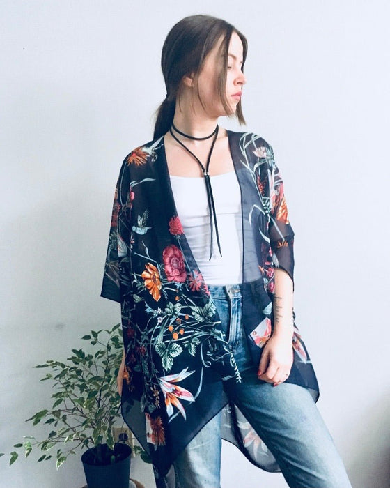 Navy Tropical Floral Sheer Kimono - Artfest Ontario - Halina Shearman Designs - Sheer Kimono
