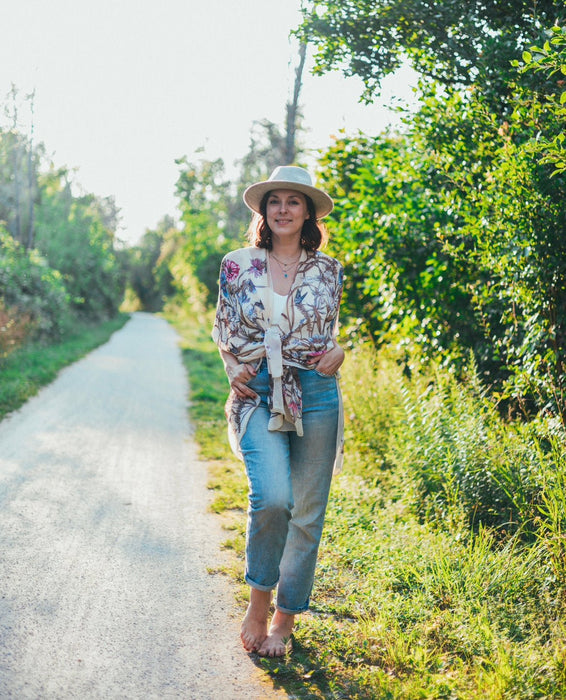 Pale Pink Tropical Floral Sheer Kimono - Artfest Ontario - Halina Shearman Designs - Sheer Kimono