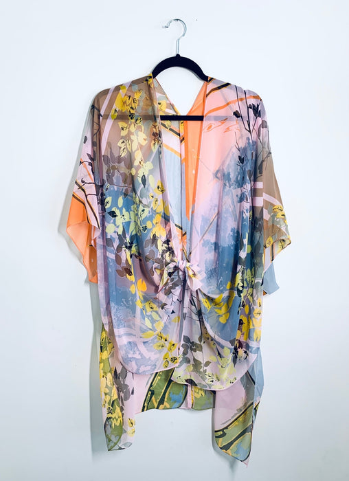 Pink Abstract Floral Sheer Kimono - Artfest Ontario - Halina Shearman Designs - Sheer Kimono