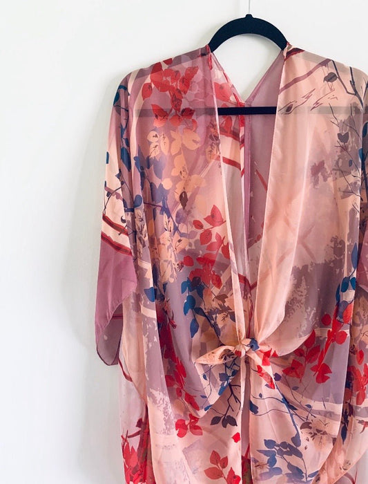 Pink Abstract Sheer Kimono - Artfest Ontario - Halina Shearman Designs - Sheer Kimono