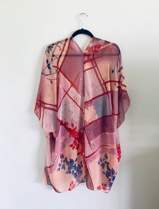 Pink Abstract Sheer Kimono - Artfest Ontario - Halina Shearman Designs - Sheer Kimono
