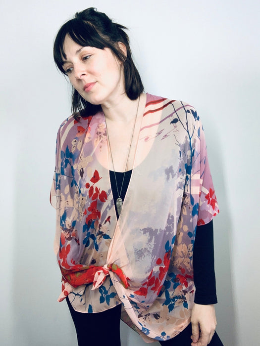 Pink and Red Abstract Sheer Kimono - Artfest Ontario - Halina Shearman Designs - Sheer Kimono