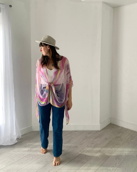 Pink and Yellow Ultra Sheer Kimono - Artfest Ontario - Halina Shearman Designs - Sheer Kimono