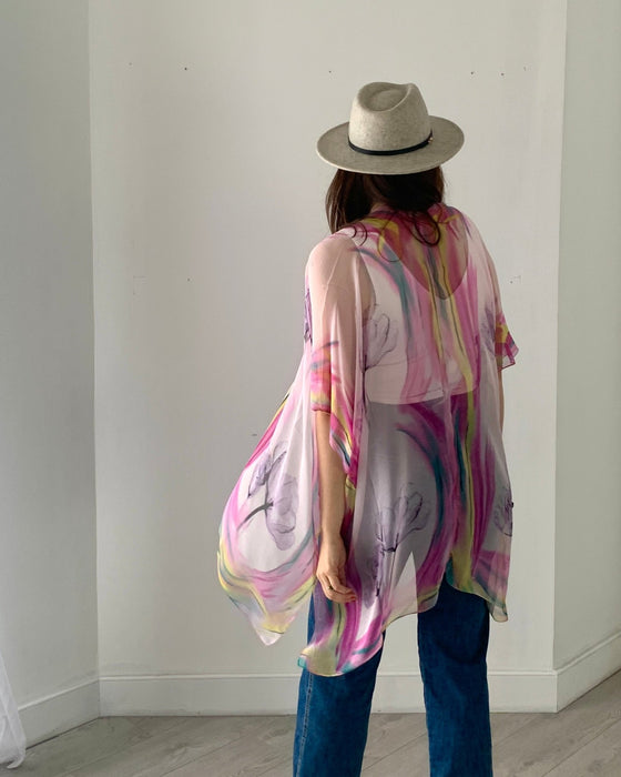 Pink and Yellow Ultra Sheer Kimono - Artfest Ontario - Halina Shearman Designs - Sheer Kimono