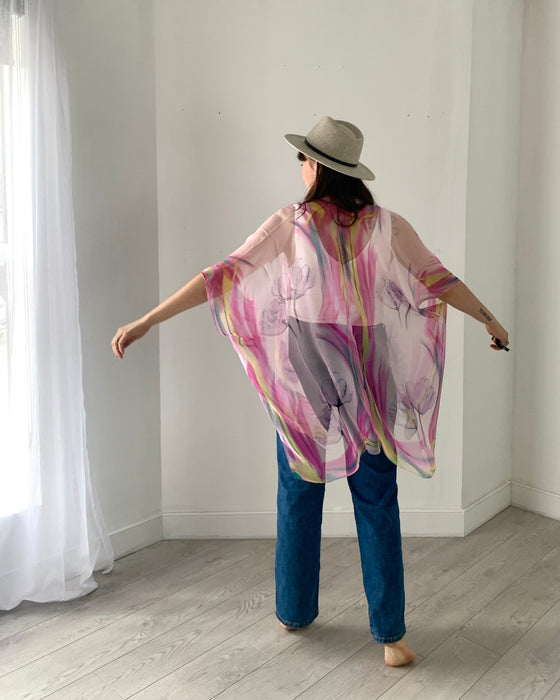 Pink and Yellow Ultra Sheer Kimono - Artfest Ontario - Halina Shearman Designs - Sheer Kimono