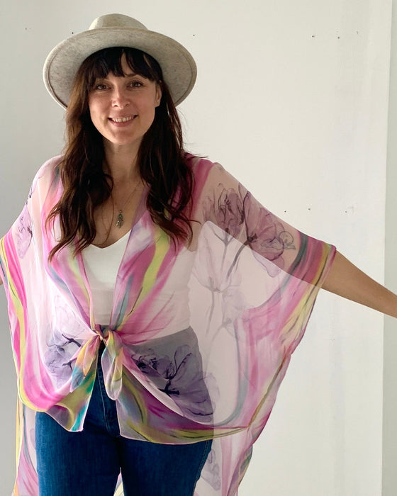 Pink and Yellow Ultra Sheer Kimono - Artfest Ontario - Halina Shearman Designs - Sheer Kimono