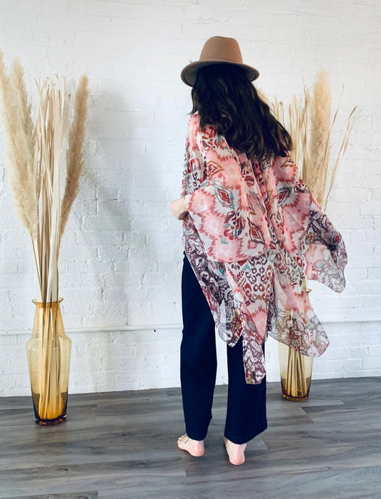 Pink Ikat Semi Sheer Kimono - Artfest Ontario - Halina Shearman Designs - Sheer Kimono