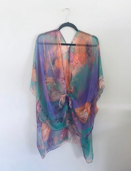 Purple and Orange Abstract Floral Sheer Kimono - Artfest Ontario - Halina Shearman Designs - Sheer Kimono