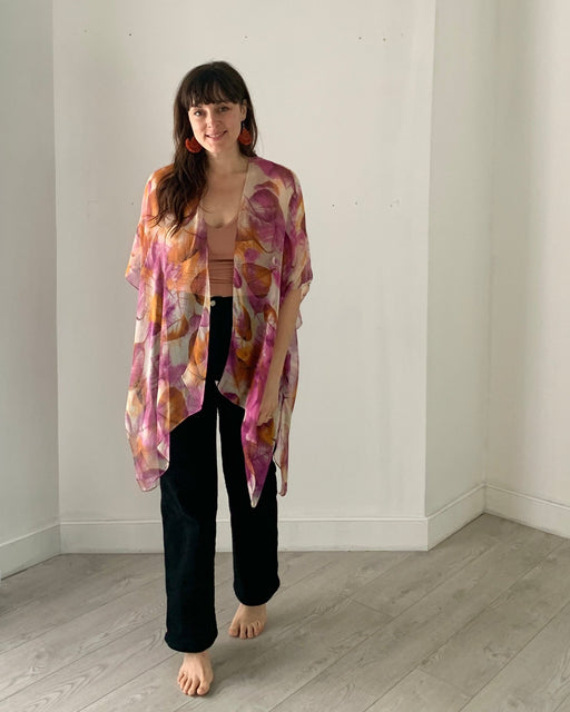 Purple and Orange Leaves Sheer Kimono - Artfest Ontario - Halina Shearman Designs - Sheer Kimono