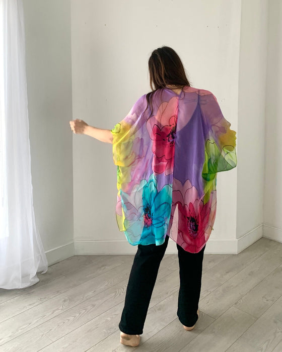 Purple and Yellow Floral Sheer Kimono - Artfest Ontario - Halina Shearman Designs - Sheer Kimono