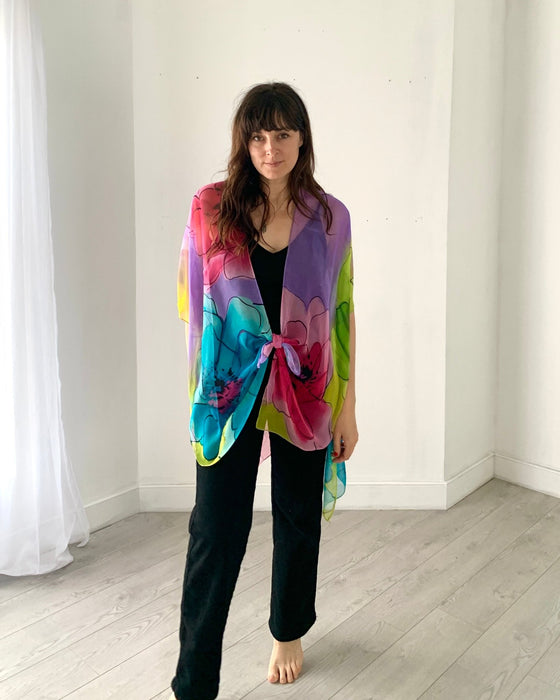 Purple and Yellow Floral Sheer Kimono - Artfest Ontario - Halina Shearman Designs - Sheer Kimono