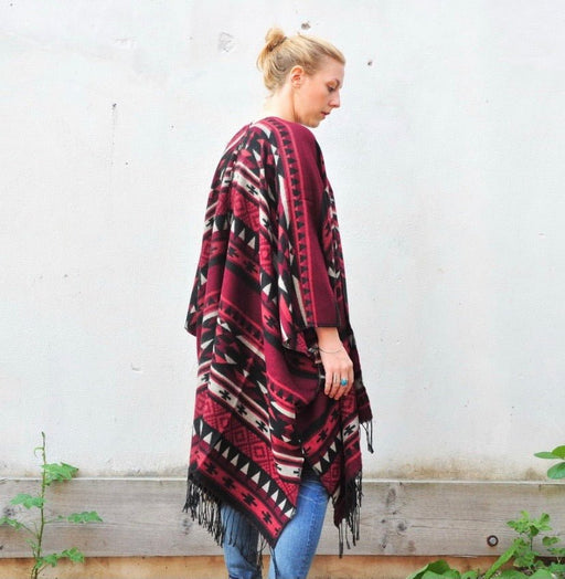 Red and Black Southwestern Print Blanket Poncho - Artfest Ontario - Halina Shearman Designs - Oversized Kimono
