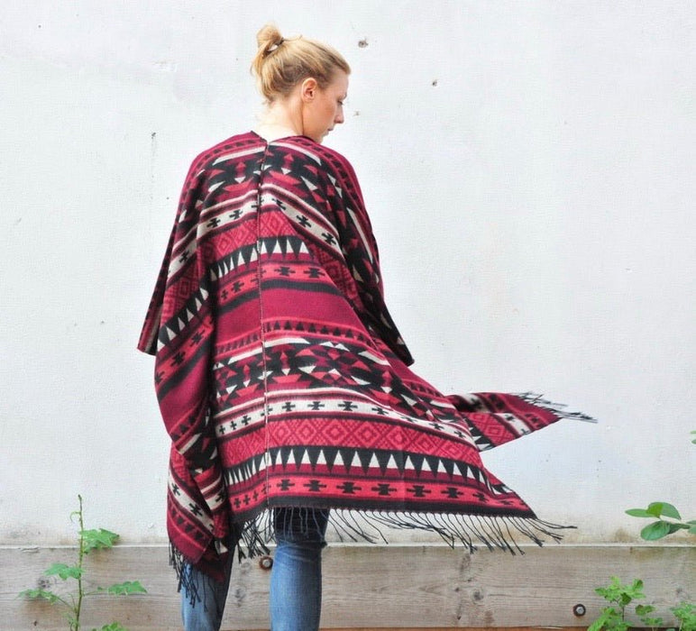 Red and Black Southwestern Print Blanket Poncho - Artfest Ontario - Halina Shearman Designs - Oversized Kimono