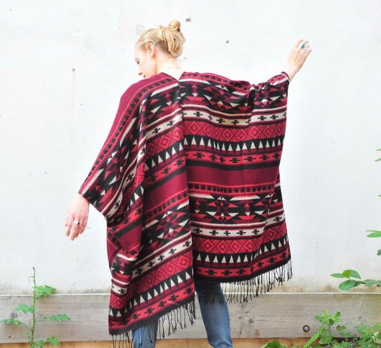 Red and Black Southwestern Print Blanket Poncho - Artfest Ontario - Halina Shearman Designs - Oversized Kimono