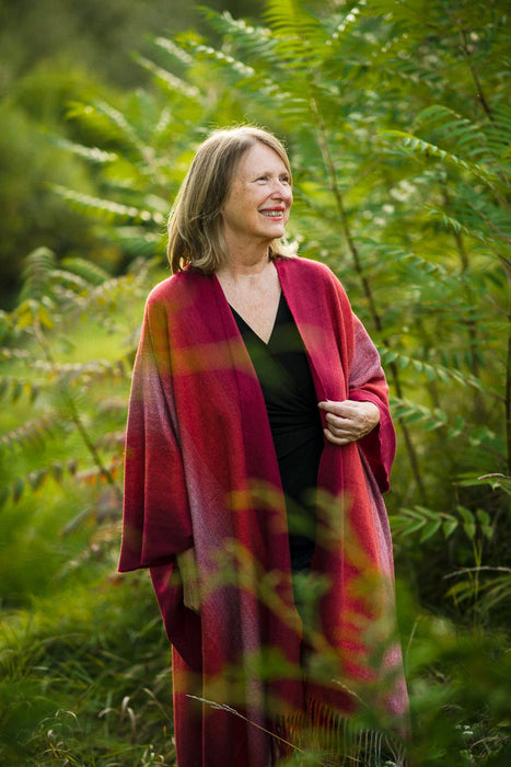 Red and Pink Fleece Blanket Poncho - Artfest Ontario - Halina Shearman Designs - Oversized Kimono